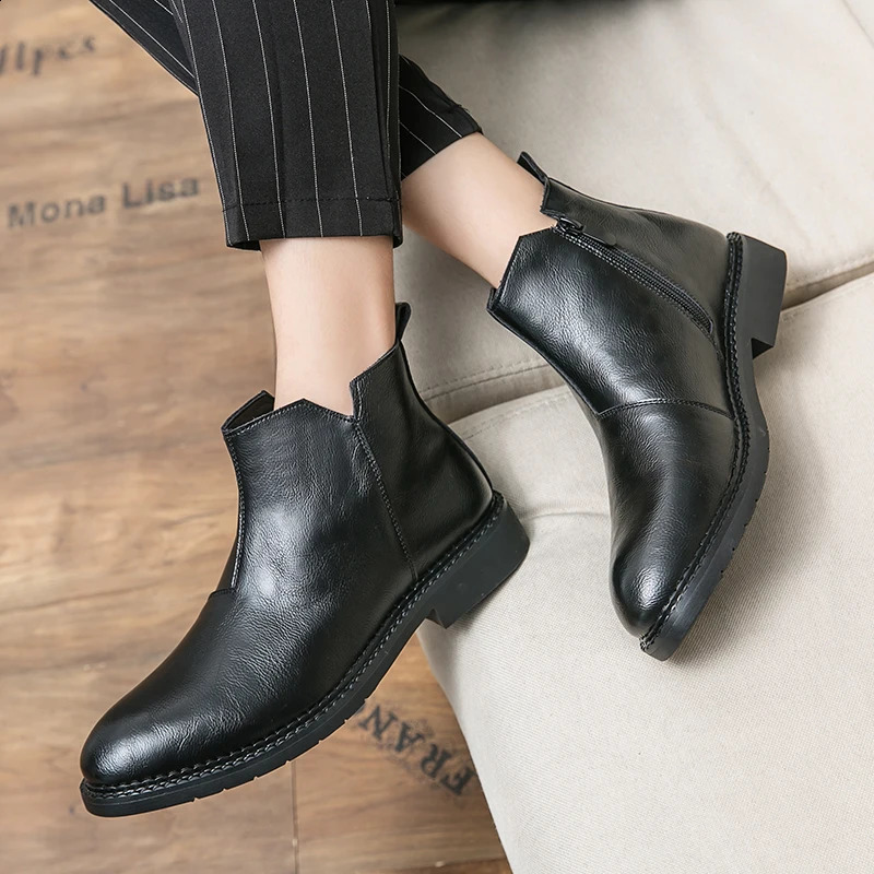 Mens leather boots classic ankle boots winter business boots mens casual boots Pointed Groom wedding boots 240821