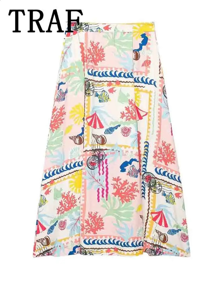 TRAF decal print Midi womens 2piece set crop top twopiece clothing 240821
