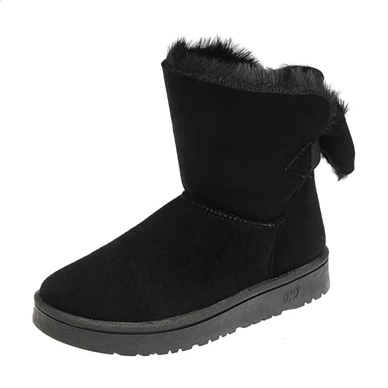 Ladies Snow Boots Elegant with Low Female Shoes Heels Suede Half High Mid Calf Round Toe Pink Anti Slip Trend Furry Gyaru 240820