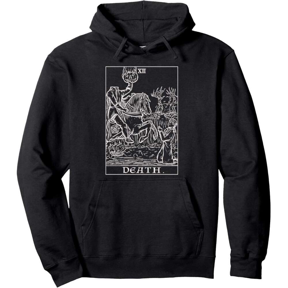 Hoodie for Mens Womens Death Tarot Card Headless Horseman Gothic Halloween Horror Pullover Hoodie Graphic Hoodies Sweatshirt Pullover Long Sleeve