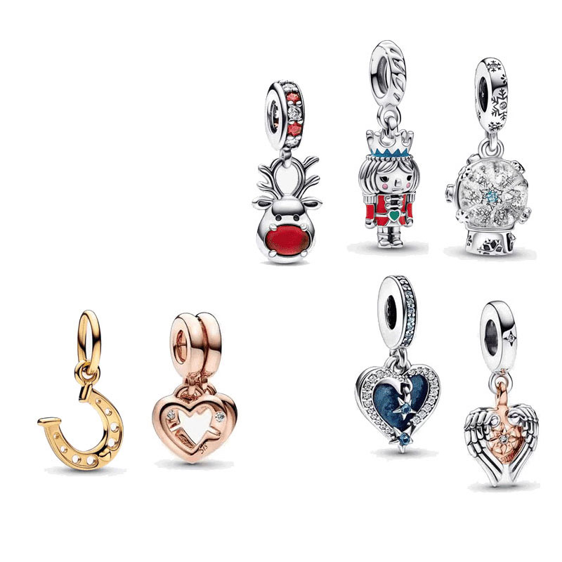 Club Angel Is Wing Heart Festive Red Deer Snowflake Dangle Charms S925 Snake Beads For Jewelry Making DIY Christmas Gift