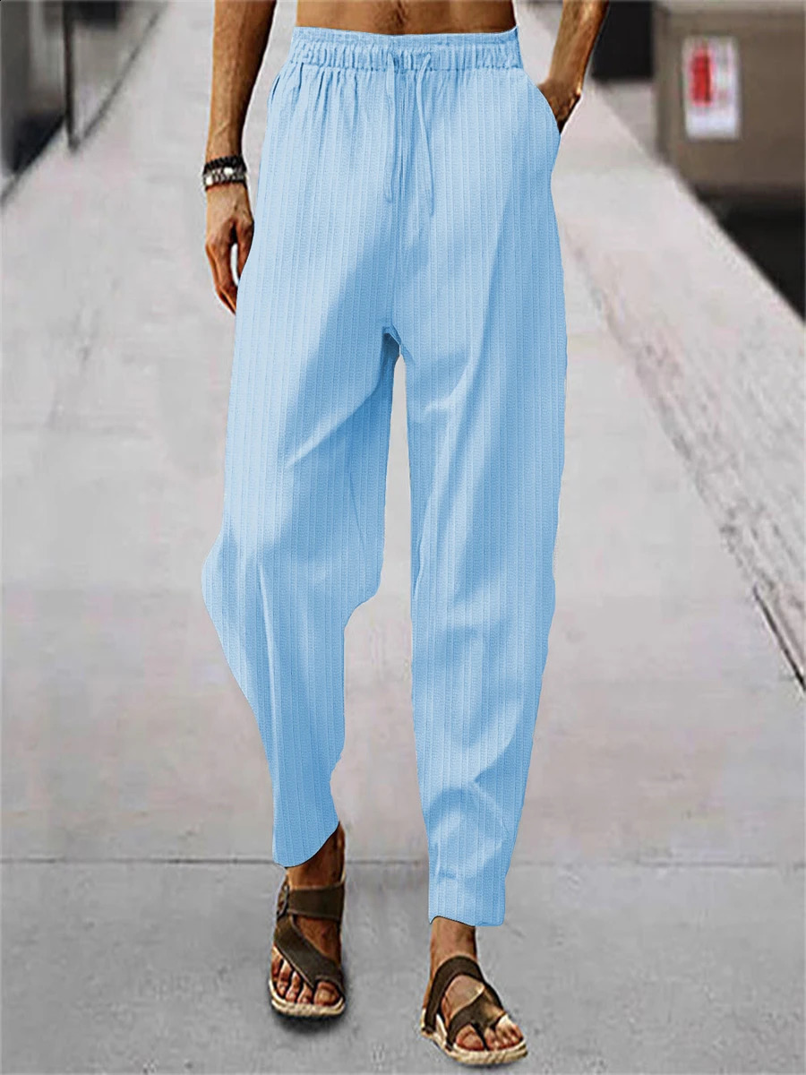 Summer mens pants hiphop breathable pure cotton beach striped loose casual sports flash sale 240821