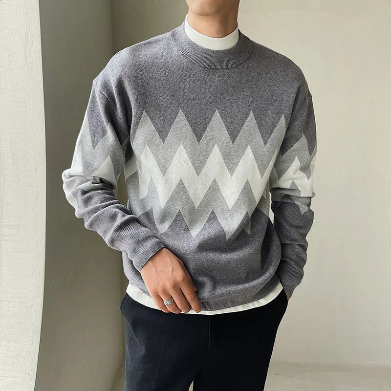 British Style Fashion Color Contrast Print Sweater Men Pullover Sweater Pull Homme Autumn Sweater For Men Knitted O-Neck Sweater 240821