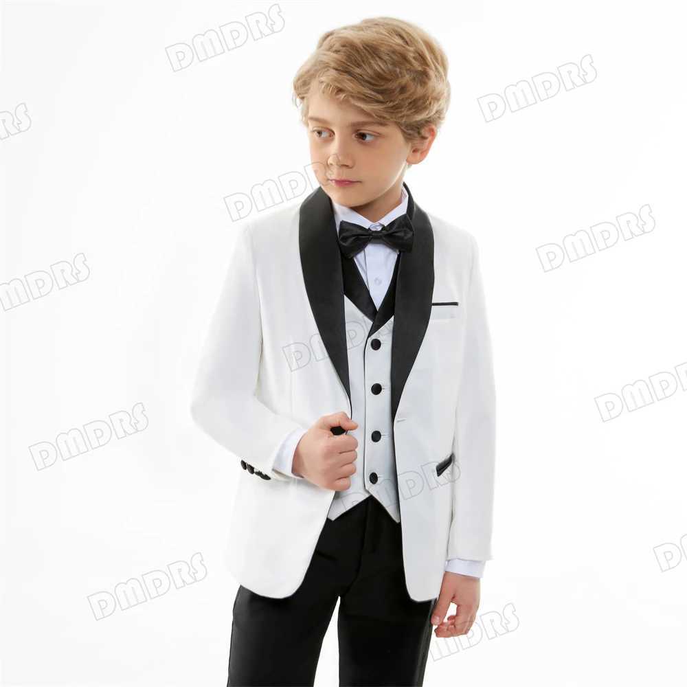 Suits White Formal Blazer Suit Set 3 to 14 Years Regular Fit Blazer Set Including Jacket Vest Pants Bow-tie Solid Kids Tuxedo