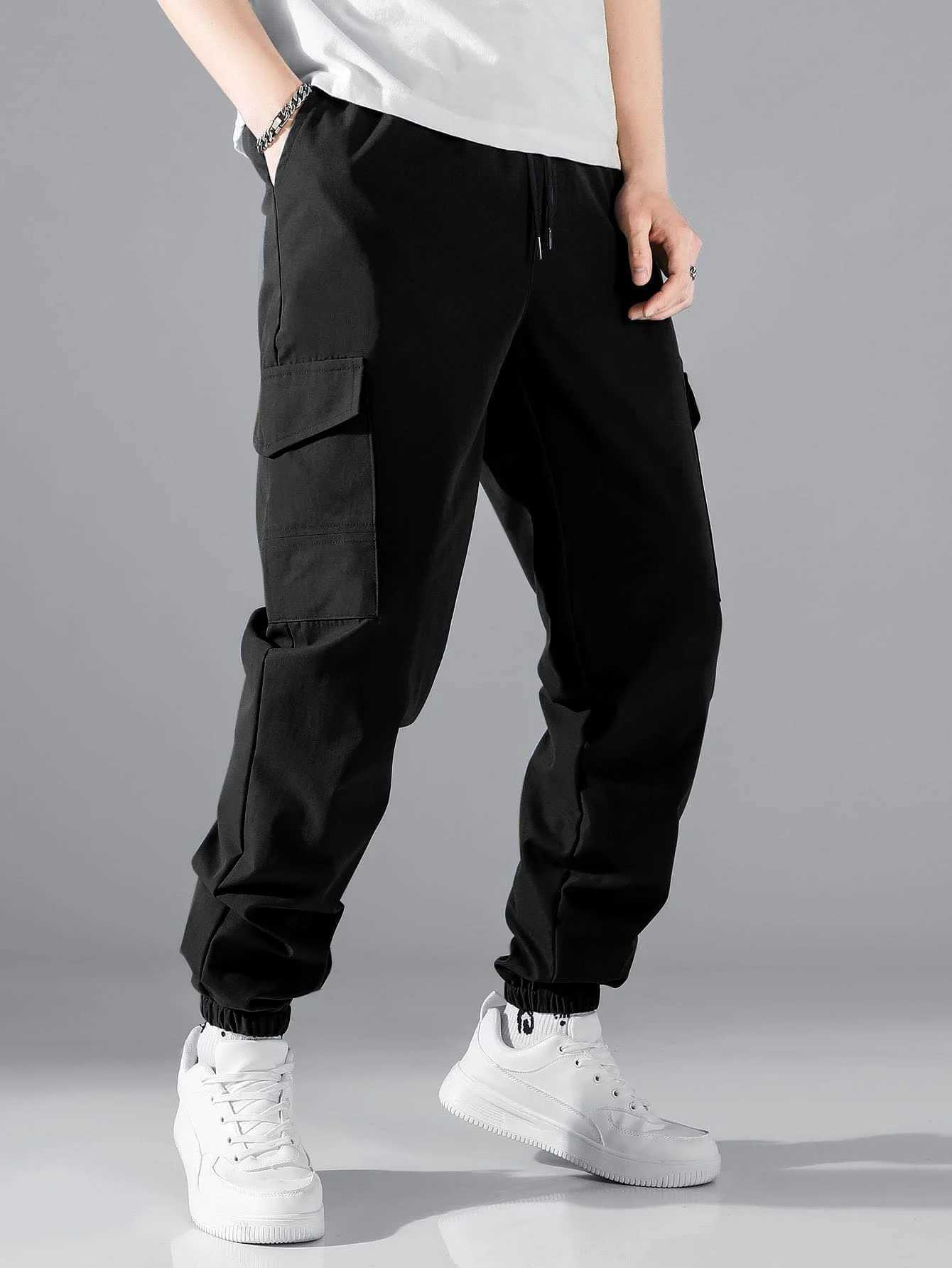 Mens Flap Pocket Side Pull Waist PantsW240725
