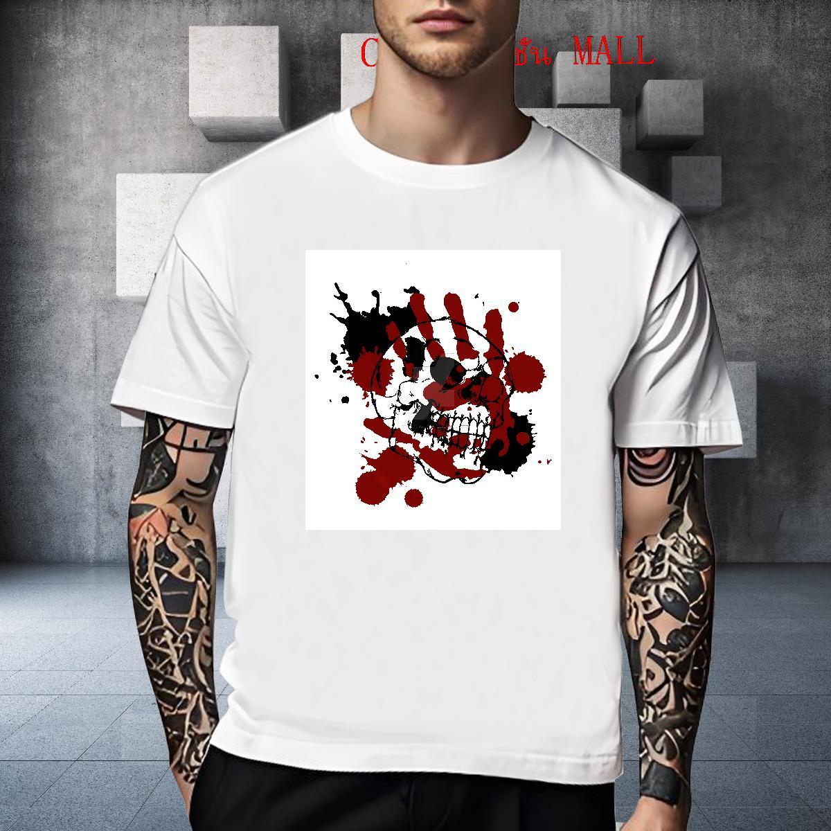 2024 Summer Tshirts 230g Pure Cotton Outdoor skull Breathable Crew Neck Men T Shirts Popular DIY Logo Oversized Clothes