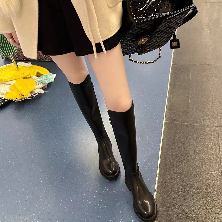Ddmysports Grape Mom S New Style Thick Soled Short To Medium Length Elastic Knight Boots Women Autumn And Winter Leather OUTDOOR