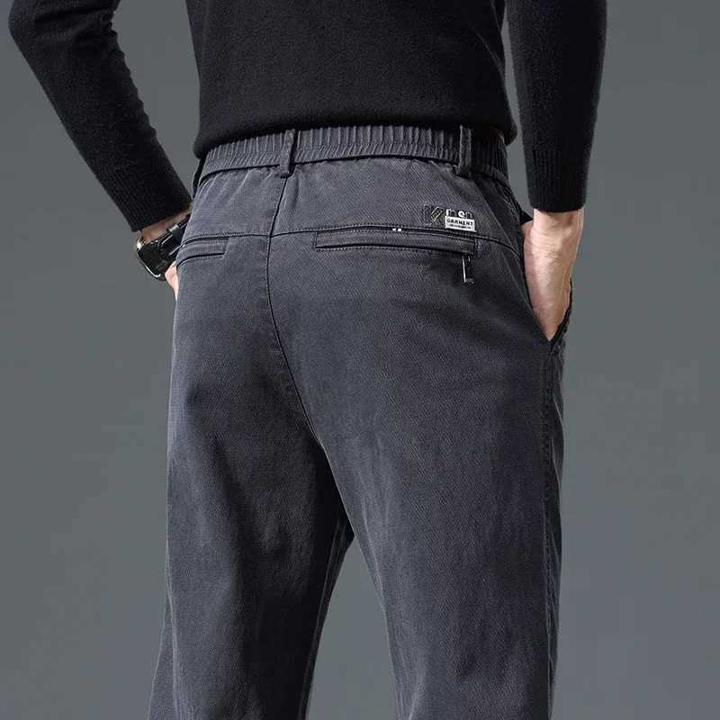 2019 new autumn classic leather pants mens cotton thick elastic waist business straight slim fit mens tight pantsW240725