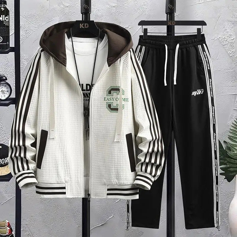 Autumn mens track and field clothing casual jogging hoodie spring sports shirt jacket pants 2-piece set hip-hop running sportswear 240827