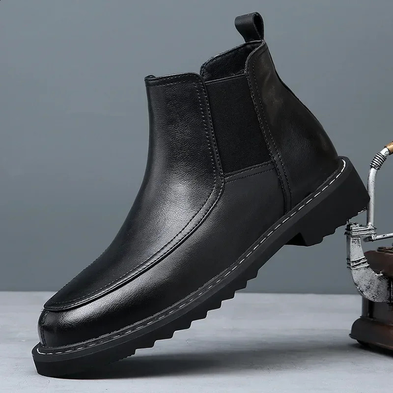 Cowboy Mens Chelsea Boots Autumn Winter Genuine Leather Shoes High Quality Mens Short Boots Platform Boots Botines Hombre 240821
