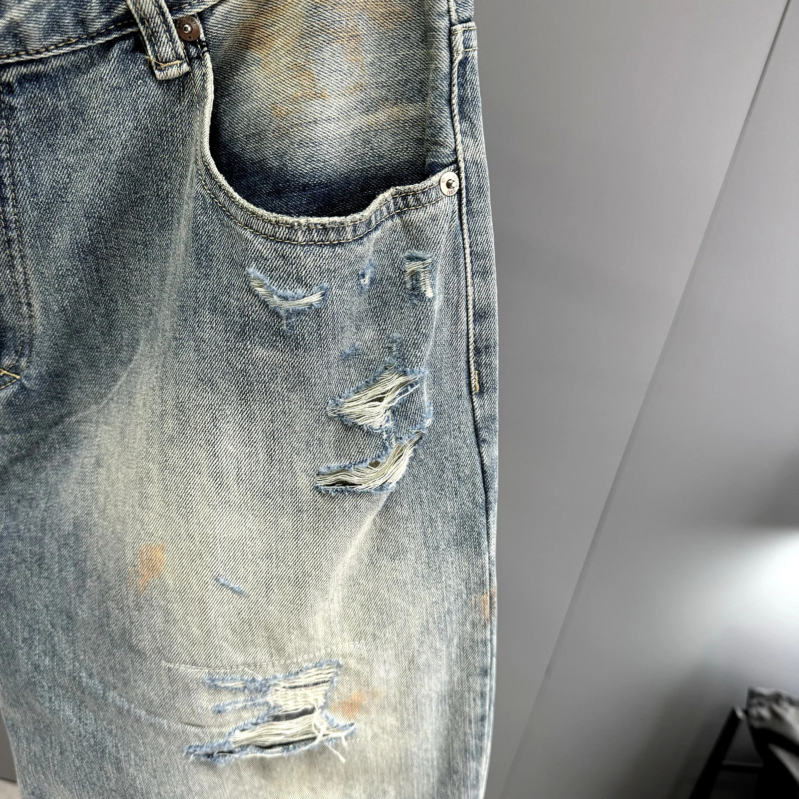 American Streetwear Distressed Ripped Jeans For Men Korean Fashion Baggy Denim Cargo Pants Hip Hop Skateboard Trousers Male 240821