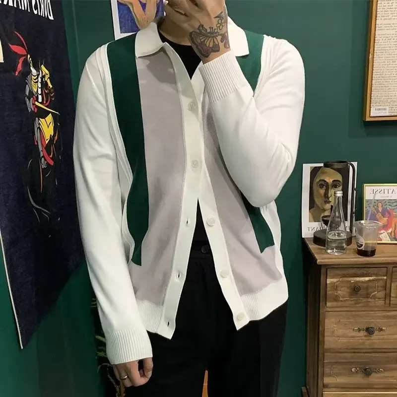 Mens knitted sweater cardigan simple art fashion lightweight casual Vneck pullover mens top jacket 240821