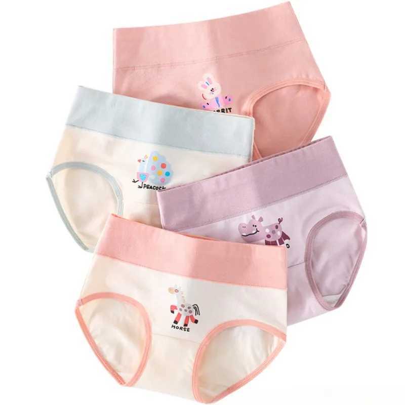 4PCS Girls High Waisted Panties Kids Cotton Antibacterial Knickers Cute Print Soft Comfort Underwears 3+y Young Children Clothes Y240821