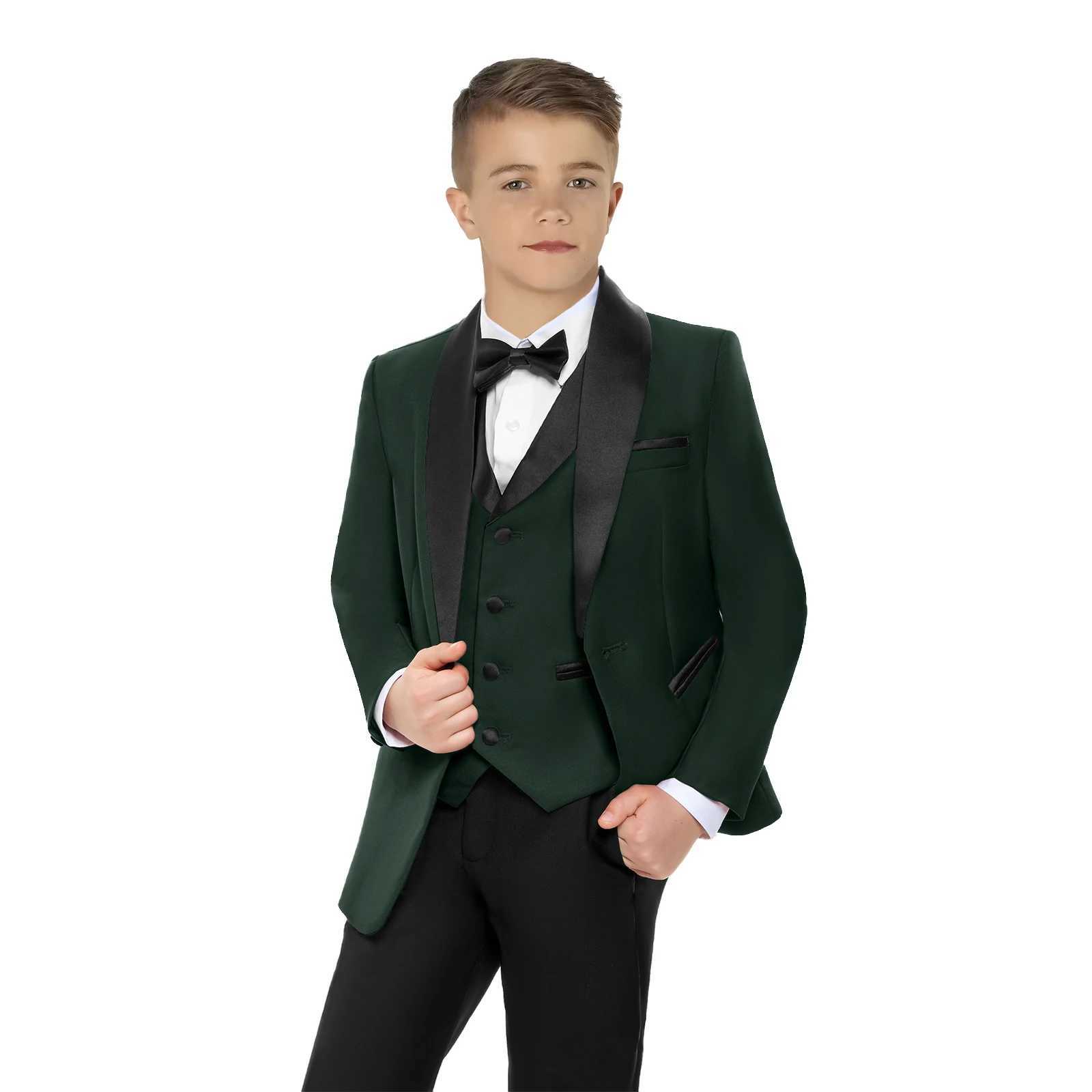 Suits White Formal Blazer Suit Set 3 to 14 Years Regular Fit Blazer Set Including Jacket Vest Pants Bow-tie Solid Kids Tuxedo
