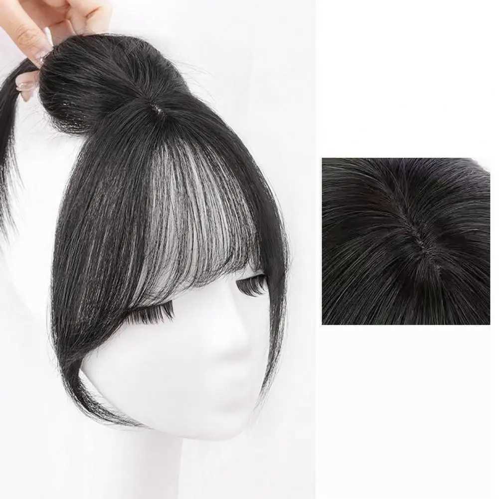 Womens clip on bangs natural Wispy French bangs front hair extensions black brown curly air bangs edge wig W240817