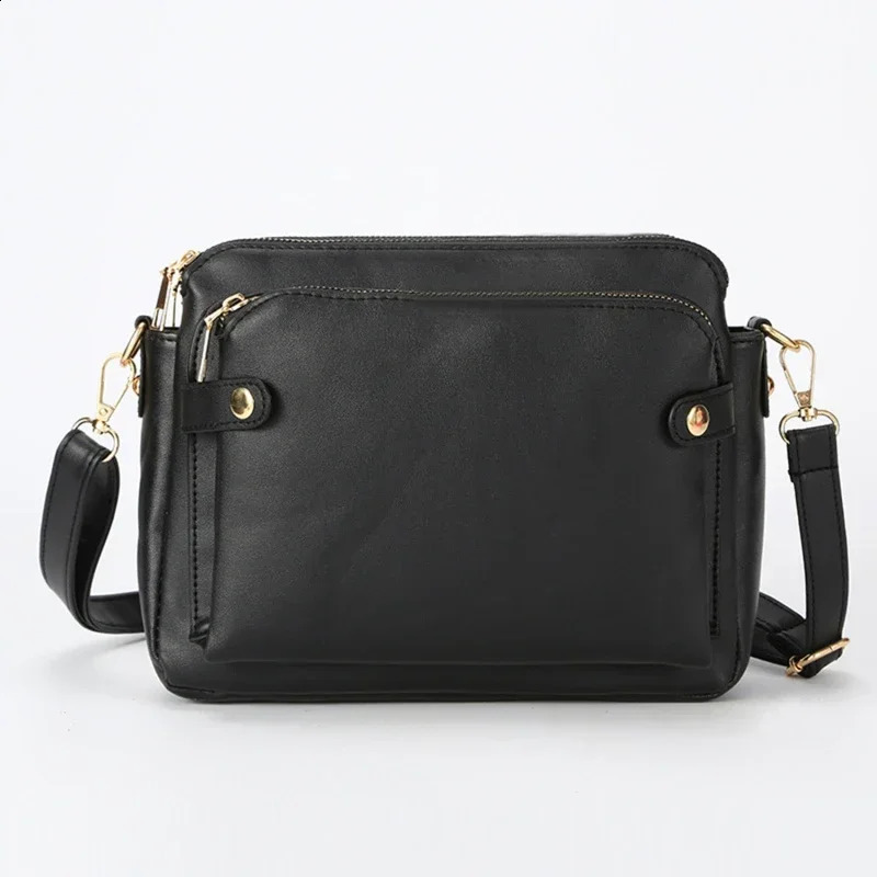 Crossbody Leather Shoulder Bags And Clutches ThreeLayer Pu Bag Ladies Zip Satchel 240821