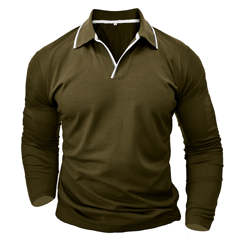 Autumn Winter Men's Long-sleeved V-neck T-shirt POLO Shirt Men's Cotton Stay Tucked V-Neck T-Shirt Tops