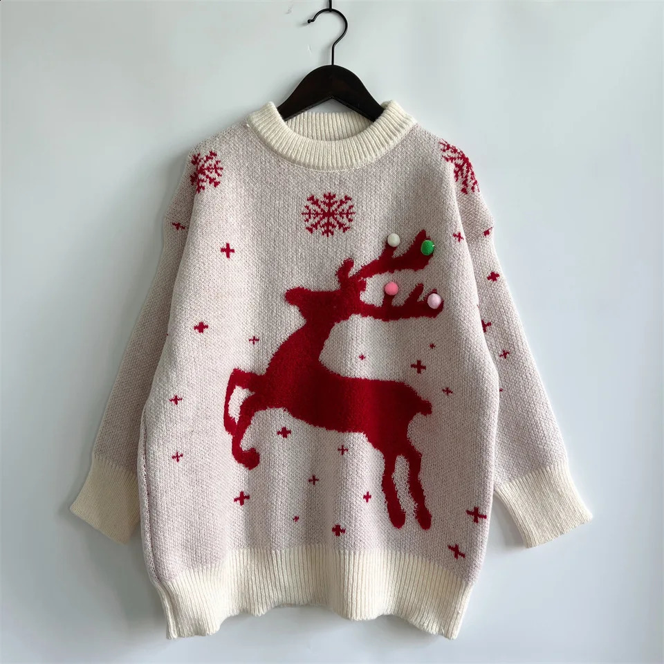 OMCHION Sueter Feminino Korean Style Women Christmas Sweater Casual Loose Pullover Red Fashion Warm Knitted Tops 240821