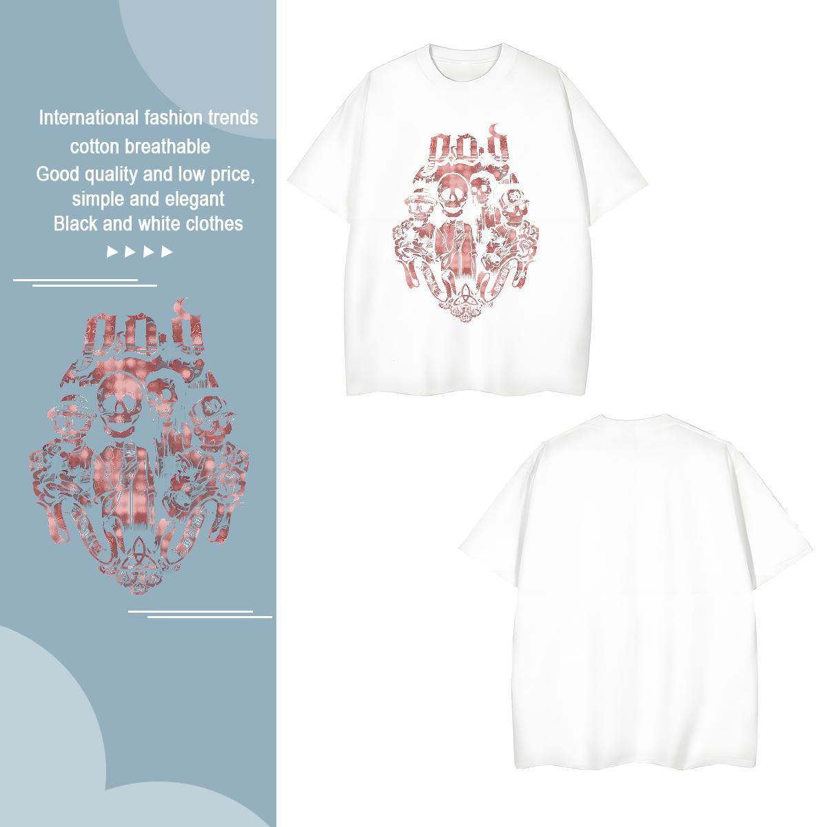 Fashion New skull Men Tops Tees 230g 100% Cotton T-Shirts Custom Print Plus Size Sport Breathable Short Sleeve Loose Fit Tops Shirt