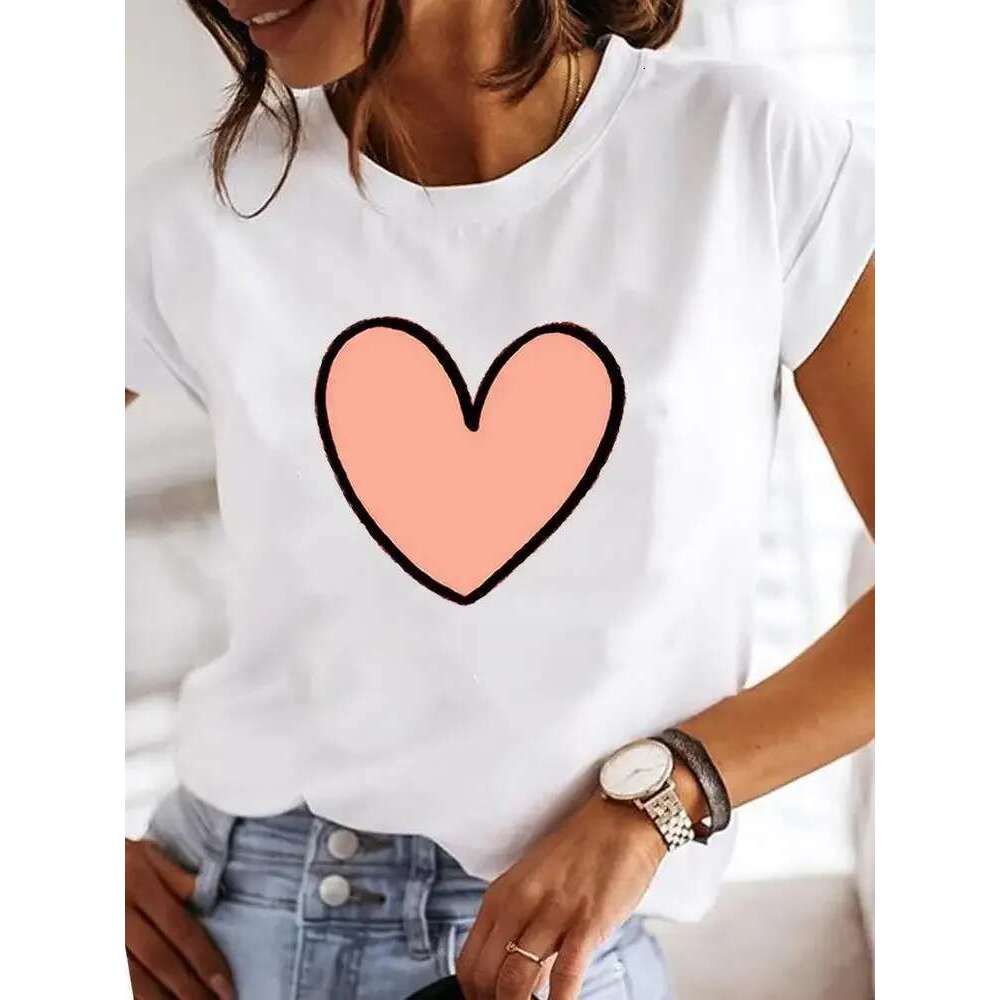 Sleeve Short Casual Ladies Fashion Female Graphic Tee Women Love Heart Watercolor Sweet Print Summer T Clothing T-shirts -shirts