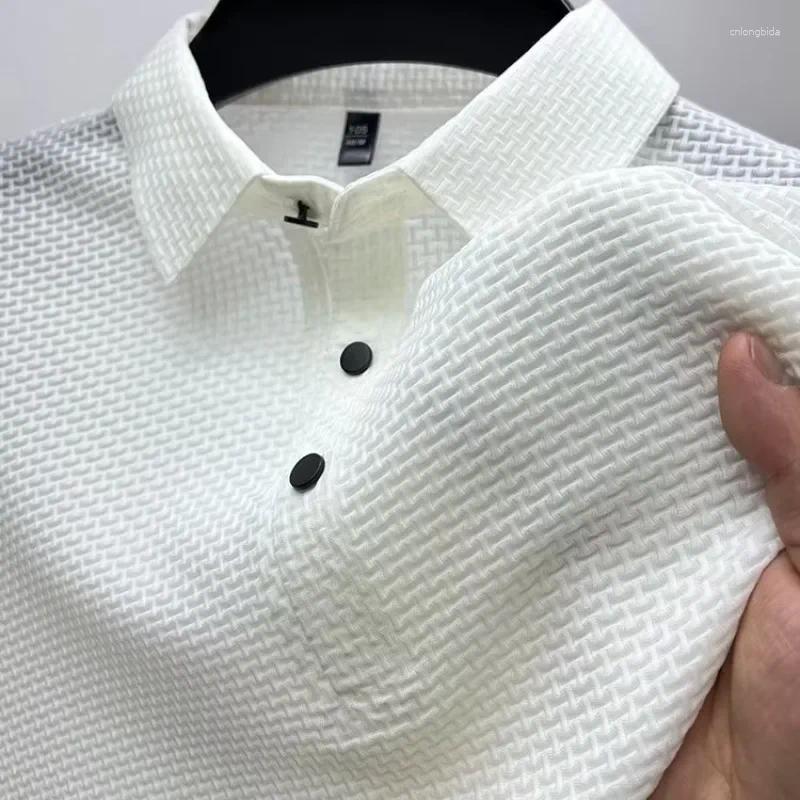 CNLONGBIDA Mens Polos Summer Casual Solid Color Polo Shirt Slim Fit Lapel Short Sleeve Top Versatile Collar For A Slimmer Silhouette
