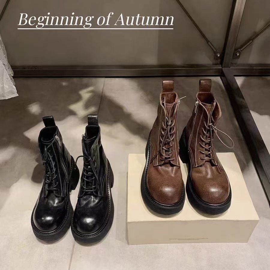 Ddmysports Grape Mom Same Style Texas Oliday Shrink Leather Strap Side Zipper Thick Eel Martin Short Boots For Women Autumn Winter OUTDOOR
