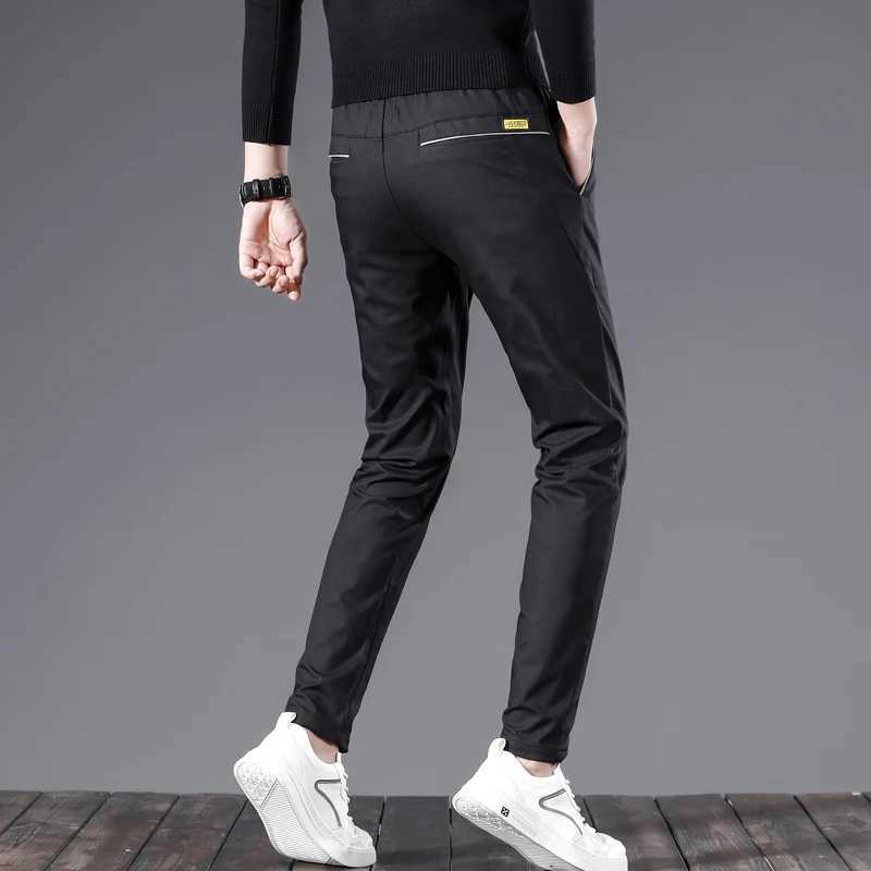 Mens thin pants 2024 summer new elastic ultra-thin slim fit Trouser lace up elastic waist casual solid straight leg pants fashionable streetwearW24072