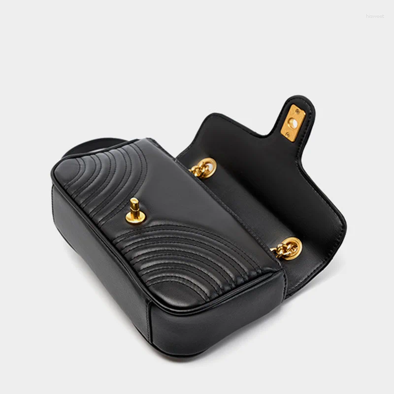 Genuine Shoulder Bags Leather Women's Chain Bag 2024 Cowhide Women Crossbody Geometric Pattern Handbag