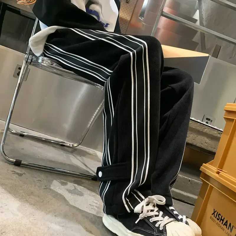 Mens straight hippie casual pants mens striped black fashionable classic luggage street clothing polyester Y2k aesthetic salesW240725