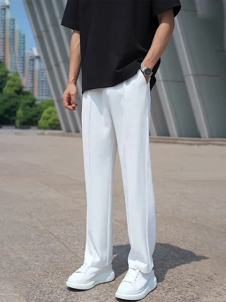 Large size anti-wrinkle white pants mens autumn and winter Korean style trendyy trousers drapedy high-end formal casual pan 240820