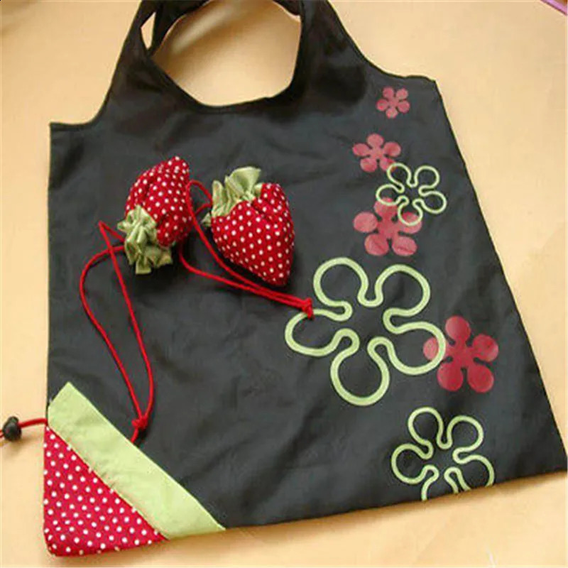Printing Strawberry Foldable Reusable Shopping Bag Nylon Green Grocery Tote Convenient Large Capacity Storage Bags y240925