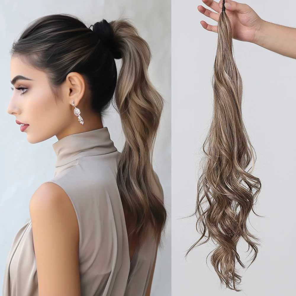 Brown synthetic wig mixed colors wave wrap fake tail hair flexible ponytail hair extension wig suitable for womens daily use W240817
