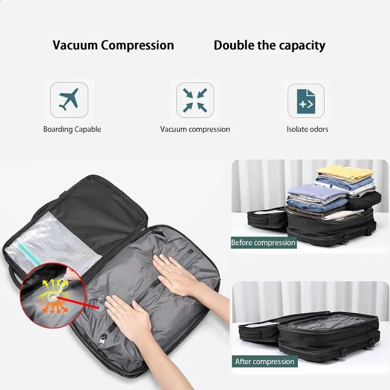 Mens multifunctional airbag backpack large capacity vacuum storage business travel bag Oxford cloth waterproof 240820
