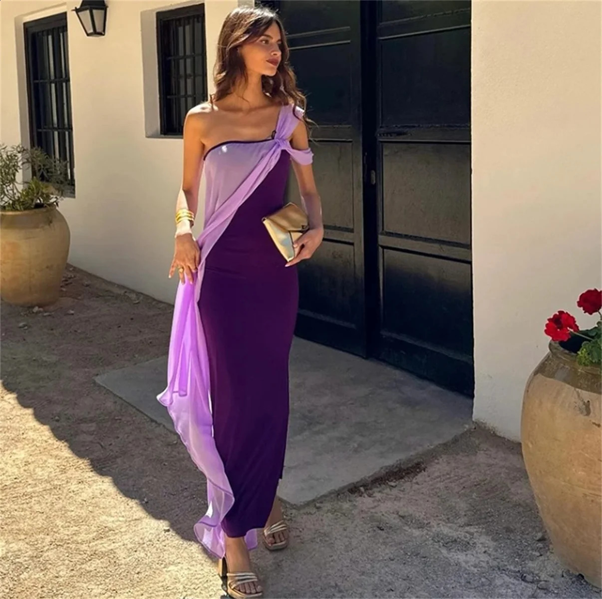 Womens Sexy Irregular Sleeveless Dresses Summer Purple Long Backless Robe Elegant Fashion Party Dinner Long Vestidos 2024 240821