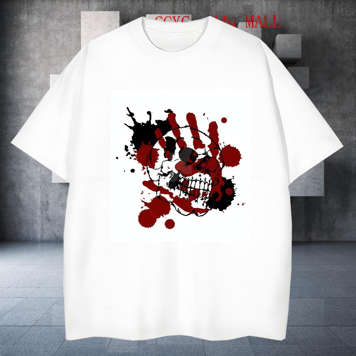 2024 Summer Tshirts 230g Pure Cotton Outdoor skull Breathable Crew Neck Men T Shirts Popular DIY Logo Oversized Clothes