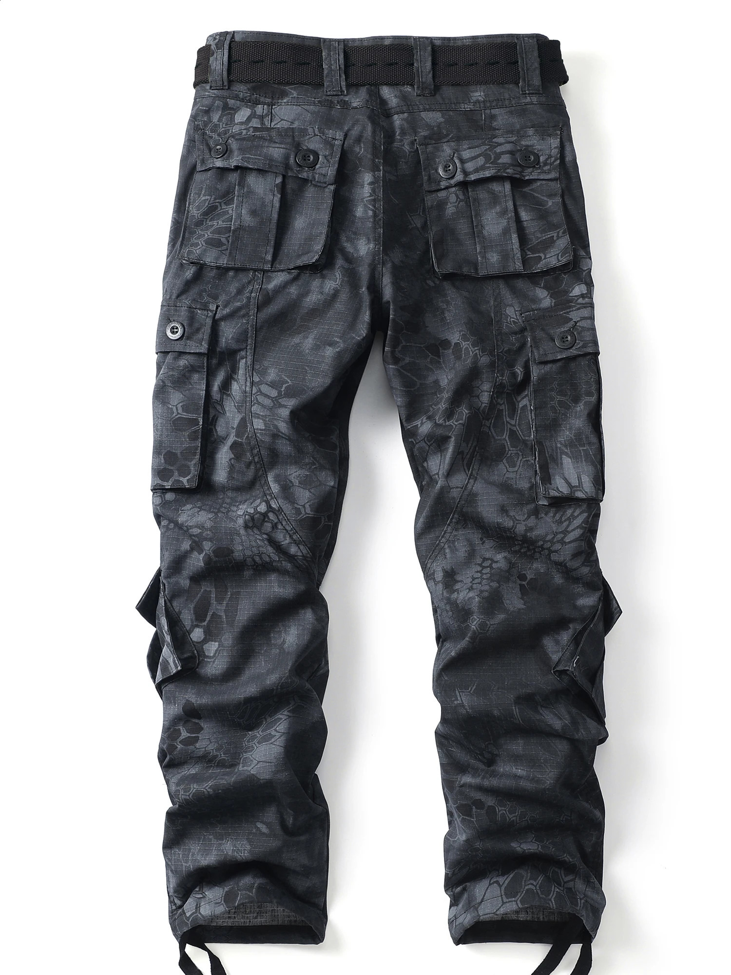 AK Army Mens Fashion Snake Skin Camouflage Cargo Pants Multi Pocket Trouser for Outdoor Work and Street Wear Waistband 240821