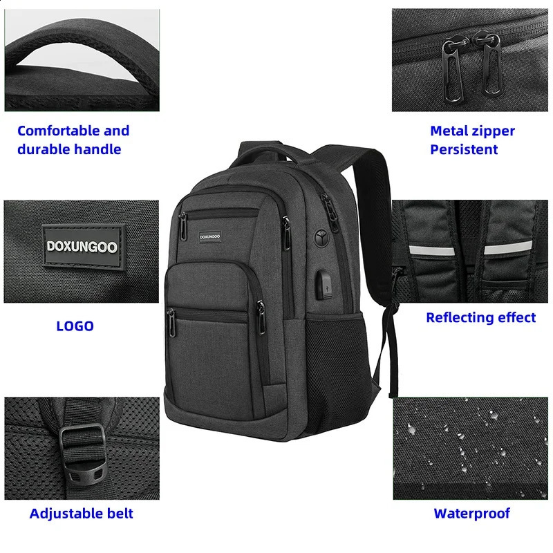 large capacity waterproof breathable backpack 156inch computer bag USB headphone cable retention port DOXUNGOO 240820
