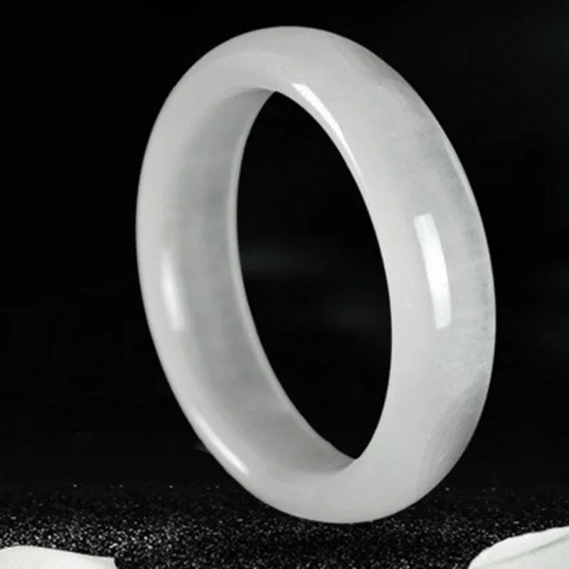 Natural Chinese White Jade Hand Carved Wide Band Bracelet Fashion Boutique Jewelry Womens Ice Silk Gift 240813
