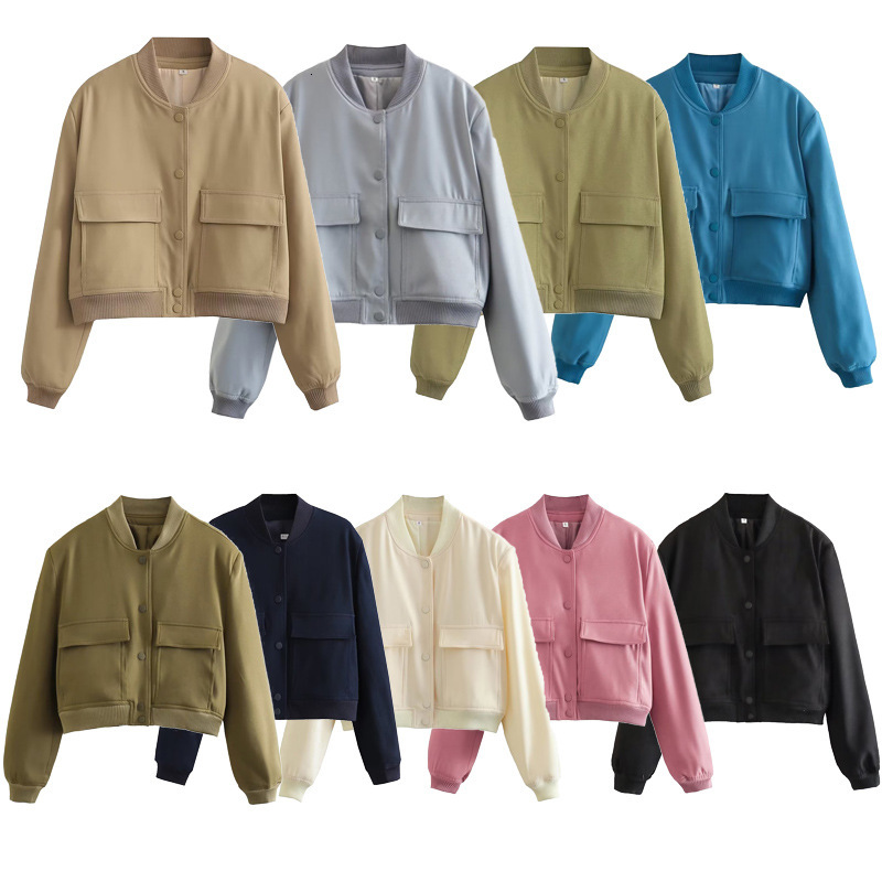 2024 Spring New Style Women's Big Pocket Stand up Collar Jacket for Women A19621