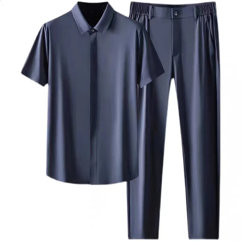 Summer Ice Silk Sportswear Mens Casual Relaxing Comfortable Breathable High Quality Plus Two Piece Set 240827