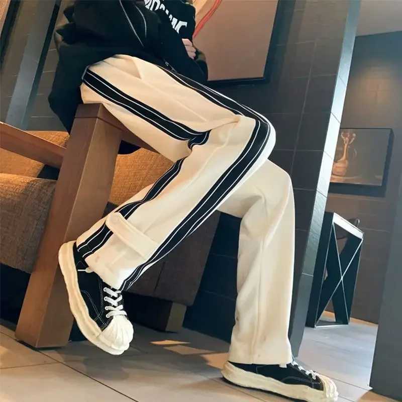 Mens straight hippie casual pants mens striped black fashionable classic luggage street clothing polyester Y2k aesthetic salesW240725