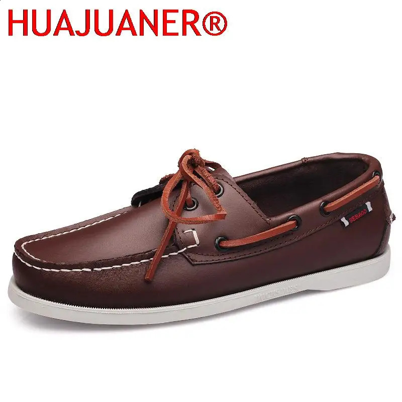 HUAJUNER Spring Solid Mens Boat Boots Fashion Leather Jacket Slippers and Lace Casual Shoes Mens Comfortable Lazy Shoes 240821