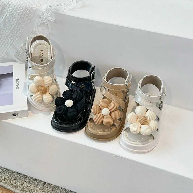 Roman Child Sandals for Girls 2023 Fashion Flower Shoes Childrens Beading Childrens Beach Shoes Girls Summer Sandals Princess Shoes W240821