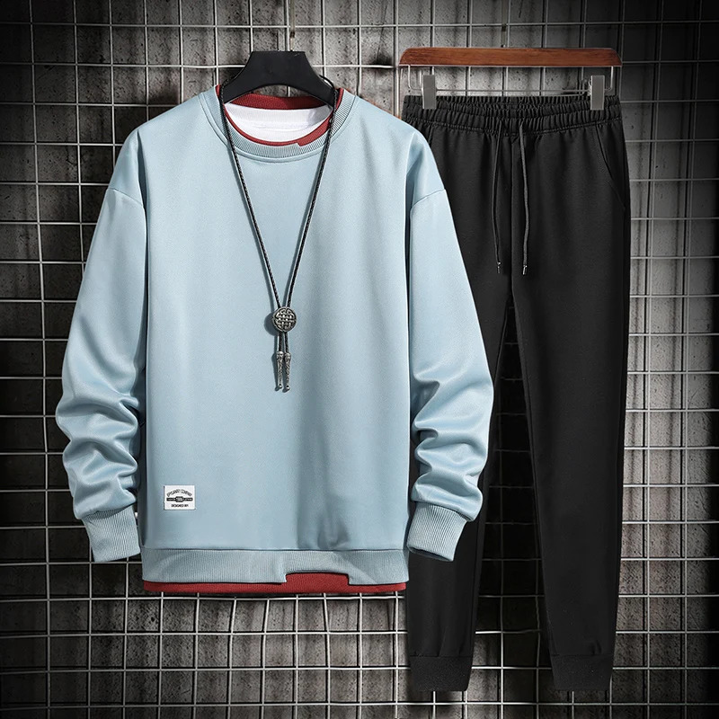 Spring/Autumn Casual Mens Sweater and Sports Pants Two Piece Set Fashion Street Clothing Set Mens Sports Wear 240827
