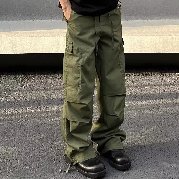 Autumn American Style Trendy Hip Hop Cargo Pants Loose Fit Versatile Mens Casual Ankle Length Pants 240821