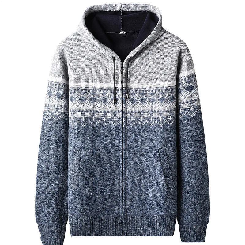 Autumn and Winter Plush Thickened Loose Warm Hooded Zipper Versatile Casual Dad Style Knitted Sweater Cardigan Jacket 240821