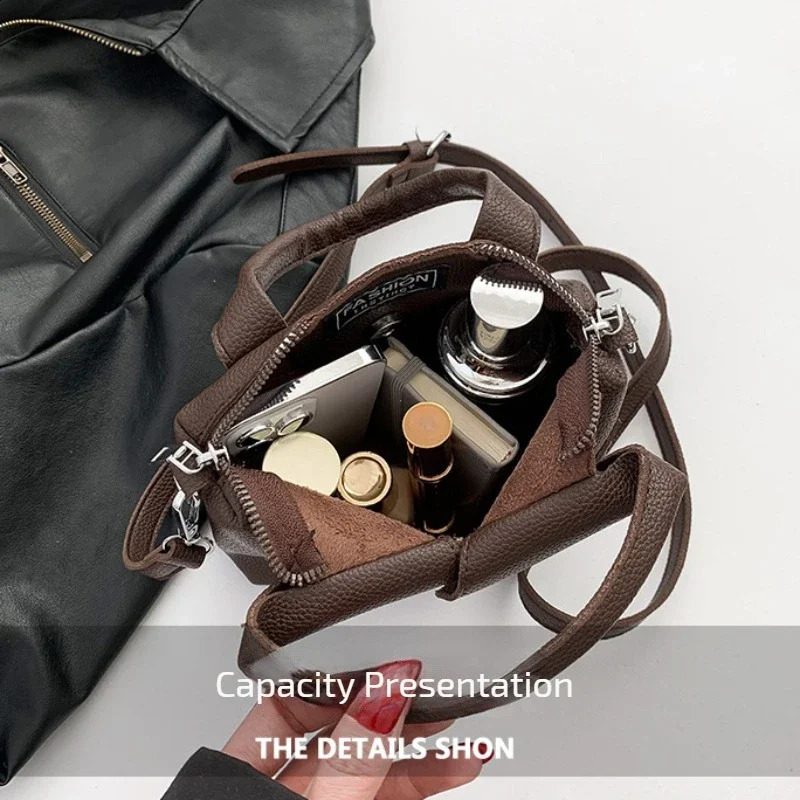 PU Square Compact Shoulder and Crossbody Bags Zipper Unique n High Quality Hand for Women 2024 Style Bolso y240907