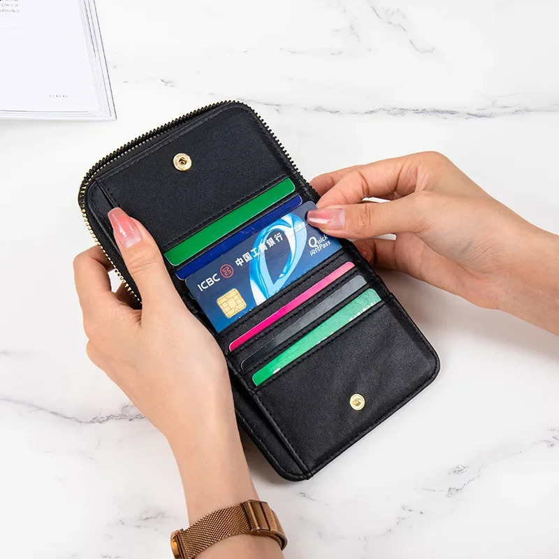 Korean Womens Wallet Short Zipper Solid Color Wallet Purse Multi-card ID Credit Card Badge Holder Mini Clutch Purse 240820