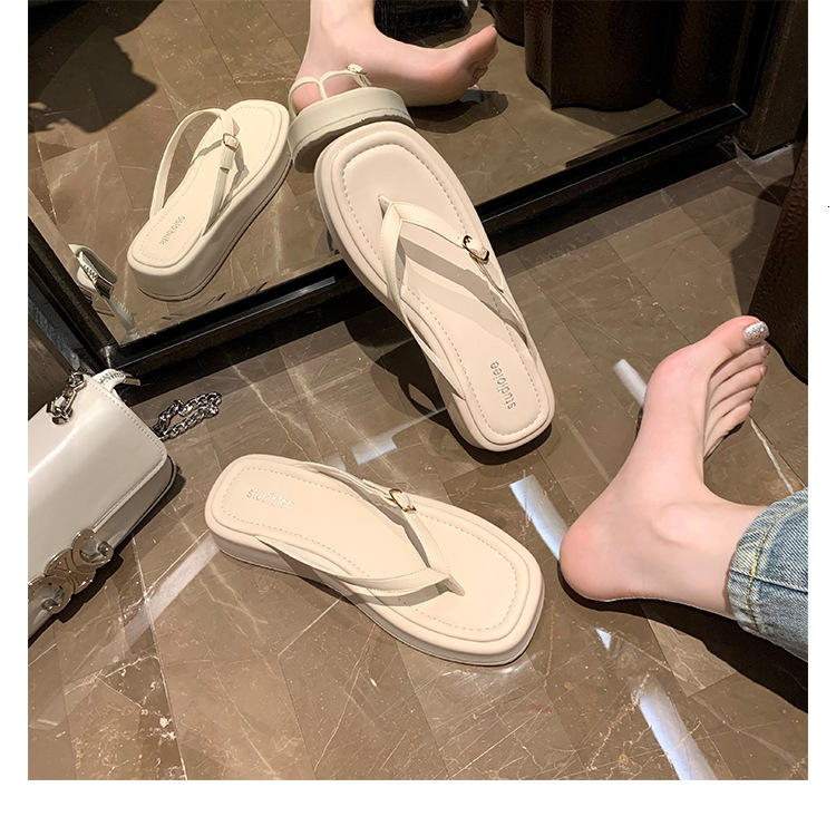 Ddmysports Grape Mom S Versatile Square Head With High And Thick Bottom Buckle Strap Wearing Genuine Leather Herringbone Slippers For Women Summer New