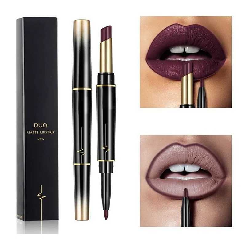 Double Ended Matte Lipstick Long Lasting Wateproof Lipsticks Brand Lip Makeup Cosmetics Dark Red Lips Liner PencilXJ241205